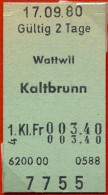 17/09/80 , WATTWIL - KALBRUNN , TICKET DE FERROCARRIL , TREN , TRAIN , RAILWAYS - Europe