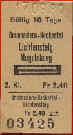 17/09/80 , BRUNNADERN - NECKERTAL , LICHTENSTEIG , MOGELSBERG , TICKET DE FERROCARRIL , TREN , TRAIN , RAILWAYS - Europa