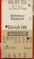 09/01/80 , STEINMAUR , DIELSDORF - ZÜRICH , TICKET DE FERROCARRIL , TREN , TRAIN , RAILWAYS - Europa