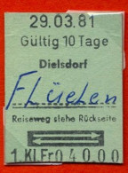 29/03/81 , DIELSDORF - FLÜELEN , TICKET DE FERROCARRIL , TREN , TRAIN , RAILWAYS - Europa