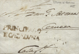 D.P. 5. 1785. Carta De Espluga De Francolí A Calaf. Marca Nº 1N. Rara. - ...-1850 Vorphilatelie