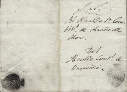 D.P. 5. 1845. Carta De La Alcaldía De Hortsavinyà (Tordera) A Arenys De Mar. Marcas De La Alcaldía. Muy Rara. - ...-1850 Voorfilatelie