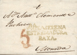 D.P. 13. 1807 (10 FEB). Carta De Villanueva De La Serena A Mérida. Marca Nº 3V. - ...-1850 Prephilately