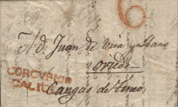 D.P. 16. 1843. Carta De Corcubión A Cangas De Tineo. Marca Nº 3R. Lujo. - ...-1850 Préphilatélie