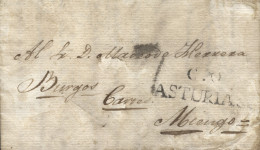 D.P. 17. 1834cc. Carta De Cangas De Onís A Miengo. Sin Fechar. Marca Nº 2N. Corte De Desinfección. Muy Rara. - ...-1850 Prephilately