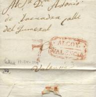 D.P. 19. 1838 (17 DIC). Carta De Facheca (Alicante) A Valencia. Marca Nº 5 De Alcoy Y Porteo 7. - ...-1850 Prephilately