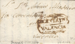 D.P. 19. 1839 (6 ENE). Carta De Gayanes (Alicante) A Valencia. Marca 3R De Cocentaina, Porteo 7. Muy Rara. - ...-1850 Voorfilatelie