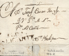 D.P. 20. 1803. Envuelta Villalba-Monóvar A San Felipe. Marca De Elda Nº 1N En Tinta De Escribir. Porteo 5. - ...-1850 Prefilatelia