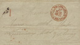 D.P. 30. 1845 (23 MAR). Carta De Santa Catalina A Santiago. Fechador Baeza En Rojo Nº 2R. Lujo. - ...-1850 Vorphilatelie
