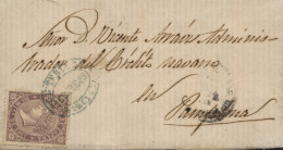 1868. Ø 98 En Carta De Falces A Pamplona. Marca De Cartería "DE/CORREOS / MURCIA" En Azul. Rara. - Cartas & Documentos