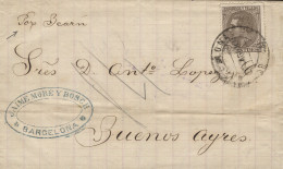 Ø 205 En Carta De Barcelona A Buenos Aires, El Año 1883. Manuscrito "Por Bearn". Llegada Al Dorso. - Covers & Documents