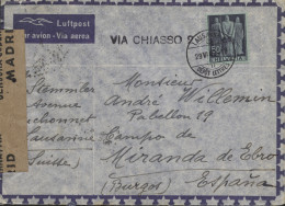 Delcampe - Carta Circulada Desde Suiza Al Campo De Miranda De Ebro. Año 1943. Rara. - Marques De Censures Républicaines