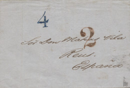 ESTADOS UNIDOS. Carta Circulada Desde Savannah A Reus (España), Año 1859. Marca "2" Inglesa Y "4" Española. Preciosa. Ex - Storia Postale