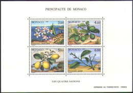 Monaco 1990 Lemon, Flowers, Fruit, Trees, Plants, Nature, Seasons, Food 4v MNH Souvenir Sheet - Unused Stamps