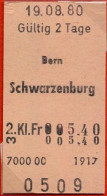 19/08/80 , BERN - SCHWARZENBURG , TICKET DE FERROCARRIL , TREN , TRAIN , RAILWAYS - Europa