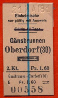 21/05/81 , GÄNSBRUNNEN  , OBERDORF , TICKET DE FERROCARRIL , TREN , TRAIN , RAILWAYS - Europa