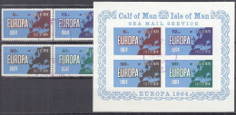 INSEL CALF OF MAN (Isle Of Man), Nichtamtl. Briefmarken, Block + 4 Marken, Gestempelt, Europa 1964, Landkarte - Isle Of Man