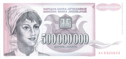 Yugoslavia P-125 500 Million Dinara 1993 UNC - Jugoslavia