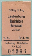 10/11/81 , LAUFENBURG , RHEINFELDEN , HORNUSSEN VIA STEIN , TICKET DE FERROCARRIL , TREN , TRAIN , RAILWAYS - Europa