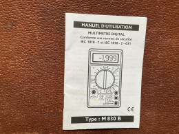 539 DOCUMENT Commercial  MULTIMÈTRE DIGITAL Manuel D’Utilisation TYPE: M 830 B - Landbouw