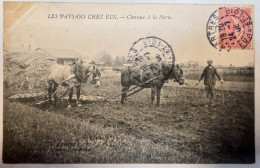 Carte Postale Les Paysans Chez Eux Chevau à La Herse Voyagé - Chartres