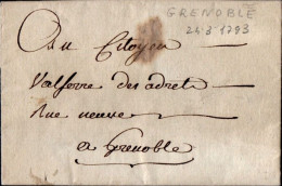 B40 - FRANCIA - LETTERA PREFILATELICA PER GRENPBLE 1793 - RIVOLUZIONE FRANCESE - 1. ...-1850 Prephilately