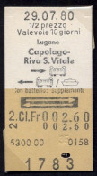 29/07/80 , LUGANO , CAPOLAGO - RIVA S. VITALE , TICKET DE FERROCARRIL , TREN , TRAIN , RAILWAYS - Europe