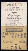 29/07/80 , LUGANO , CAPOLAGO - RIVA S. VITALE , TICKET DE FERROCARRIL , TREN , TRAIN , RAILWAYS - Europe