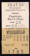 29/07/80 , LUGANO , CAPOLAGO - RIVA S. VITALE , TICKET DE FERROCARRIL , TREN , TRAIN , RAILWAYS - Europe