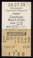 29/07/80 , LUGANO , CAPOLAGO - RIVA S. VITALE , TICKET DE FERROCARRIL , TREN , TRAIN , RAILWAYS - Europe