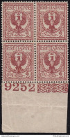 1901 Italia - Regno, N° 69  MNH** QUARTINA NUMERO DI TAVOLA 9252 - Sonstige & Ohne Zuordnung