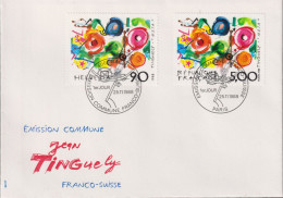 1988 Schweiz FDC Zum:CH 769, Mi:CH 1380, Gemeinschaftsausgabe Schweiz+Frankreich J. Tinguely, Métamécaique - FDC