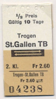 17/09/80 , TROGEN - ST. GALLEN , TICKET DE FERROCARRIL , TREN , TRAIN , RAILWAYS - Europe