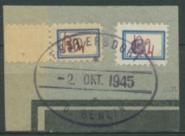 Fredersdorf 1945 Behelfsmarken Sp 101 B + 105 Z Briefstück Gestempelt, Signiert - Other & Unclassified