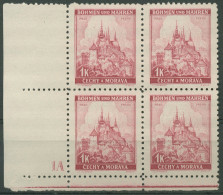 Böhmen & Mähren 1939 Eckrand-4er-Block 50er-Bogen 28 Pl.-Nr. 1A Postfrisch - Ungebraucht