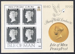 Isle Of Man 1990  #424 Stamp World London Penny Black SS MNH - Isla De Man
