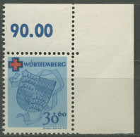 Französische Zone: Württemberg 1949 Rotes Kreuz 42 A Ecke Postfrisch - Wurtemberg