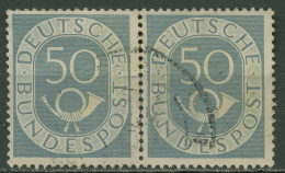 Bund 1951 Posthorn Bogenmarken 134 Waag. Paar Gestempelt, Vorgefaltet - Used Stamps