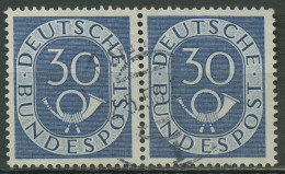 Bund 1951 Posthorn Bogenmarken 132 Waagerechtes Paar Gestempelt - Usati