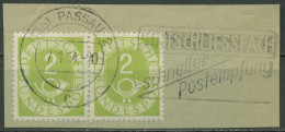 Bund 1951 Posthorn Bogenmarken 123 Waagerechtes Paar Gestempelt, Briefstück - Oblitérés