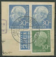Bund 1954 Th. Heuss I Bogenmarken 187 Waagerechtes Paar Gestempelt, Briefstück - Used Stamps