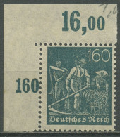 Deutsches Reich 1921 Arbeiter Platten-Oberrand 170 P OR Ecke Ob. Li. Postfrisch - Neufs