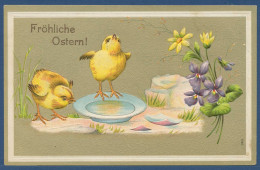 Fröhliche Ostern Küken Veilchen, Prägekarte, Gelaufen 1911 (AK3445) - Pascua