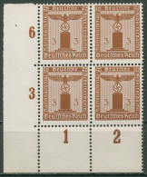 Dt. Reich Dienst 1942/44 Wg. Gummiriff. D 156 Y P UR 4er-Block Ecke 3 Postfrisch - Oficial