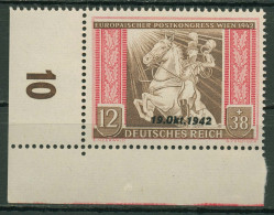 Deutsches Reich 1942 Post- U. Fernmeldeverein 825 Ecke 3 Unten Links Postfrisch - Ongebruikt