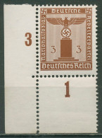 Dt. Reich Dienst 1942/44 Waag. Gummiriffelung D 156 Y P UR Ecke 3 Postfrisch - Dienstmarken