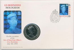 Isle Of Man 1994 Königin Elisabeth II. Hologramm Numisbrief 1 Crown (N140) - Isla Man