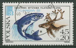 Polen 1988 Briefmarkenausstellung FINLANDIA Lachs Rentier 3148 Gestempelt - Gebraucht