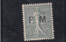 FRANCE - TYPE SEMEUSE  - FM - N° 3 - 15 C VERT-OLIVE - NEUF TRACE DE CHARNIERE - Sellos De Franquicias Militares