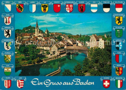 12880124 Baden AG Stadtpanorama Altstadt Limmat Bruecke Wappen Baden - Other & Unclassified